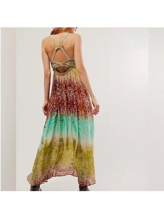 Free People Small Dress Into The Nights Maxi Embroidered lined boho - Picture 5 of 11